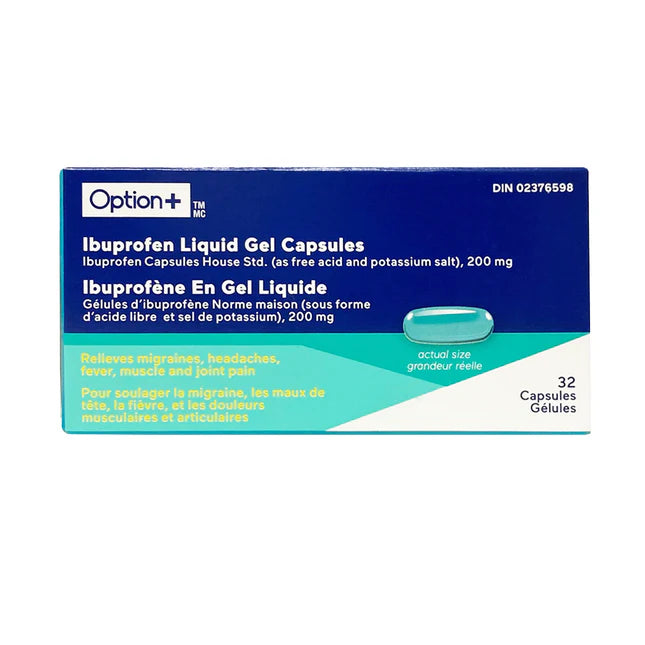 Option+: Ibuprofen Liquid Gel Capsules 200MG | 32 Capsules