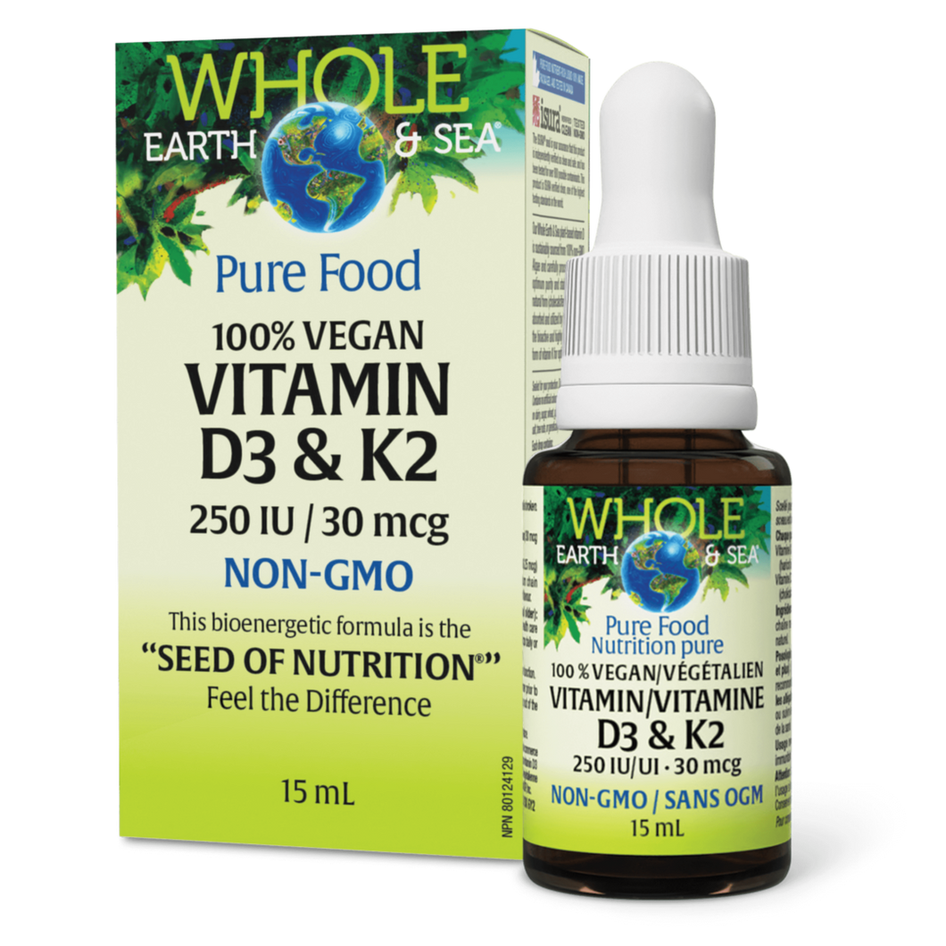 Whole Earth & Sea: 100% Vegan Vitamin D3 (250IU) & K2(30mcg)