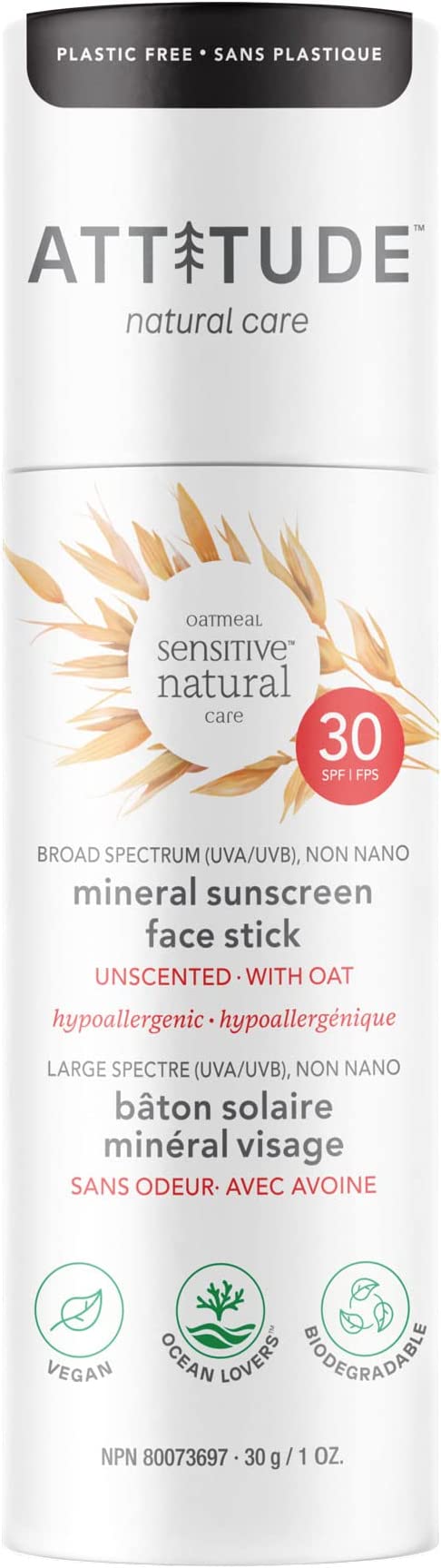 Attitude: Sensitive Skin Mineral Sunscreen Face Stick SPF30