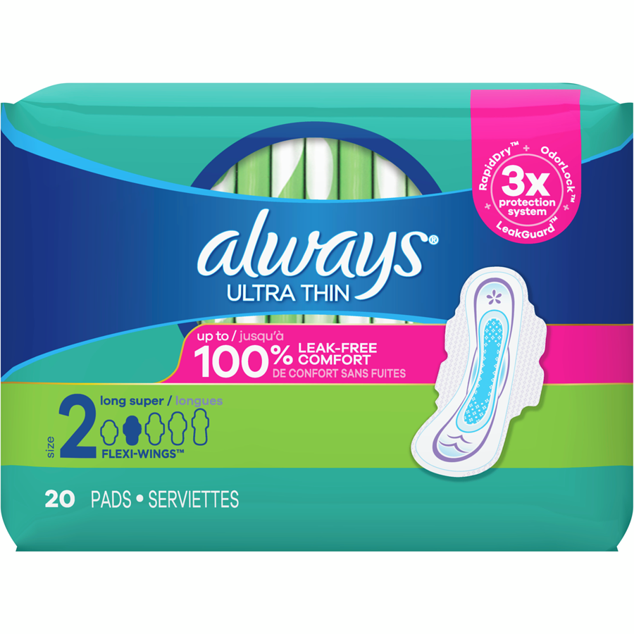 Always: Ultra Thin Size 2 Long Super Pads With Wings, Unscented