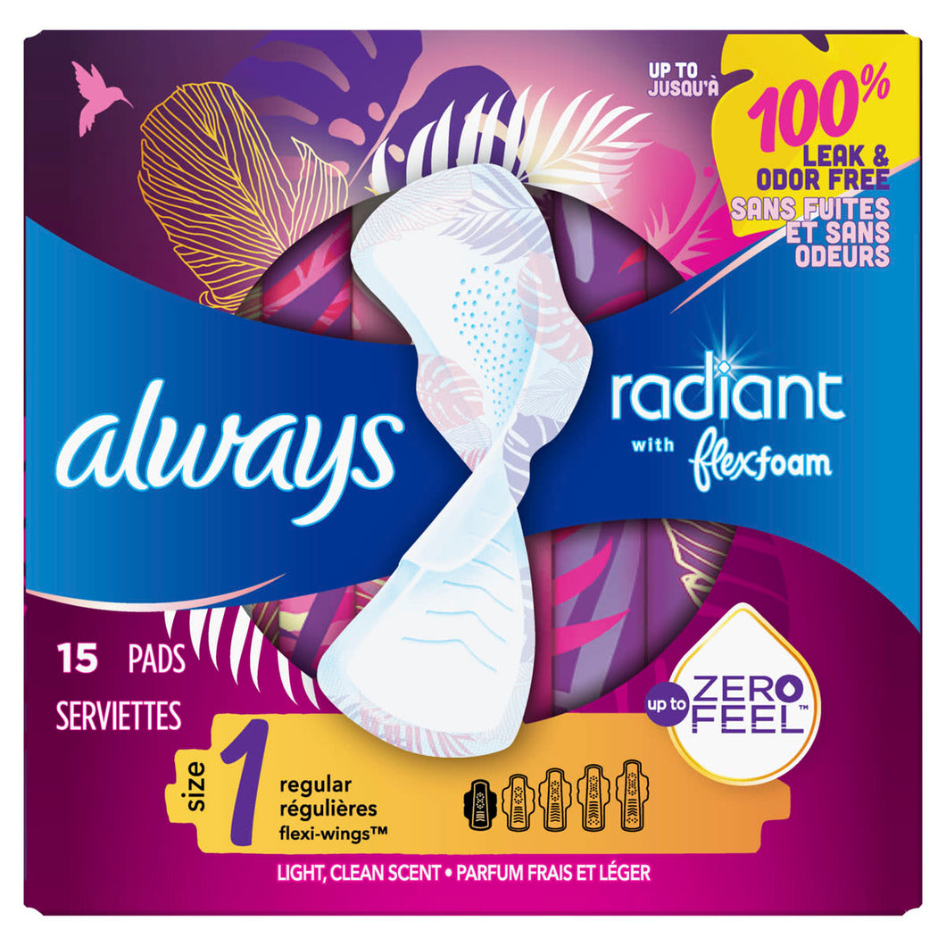 Always: Radiant Size 1 Regular Pads, Light Clean Scent