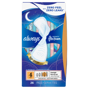 Always: Infinity Size 4 Overnight Pads with Wings, Unscented - 26
