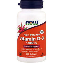 Load image into Gallery viewer, NOW: Vitamin D-3 1,000 IU Softgels
