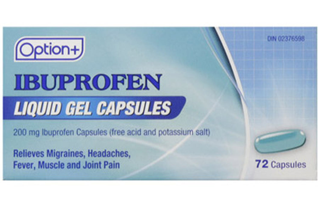 Option+: Ibuprofen Liquid Gel Capsules - 200 mg | 72 Capsules