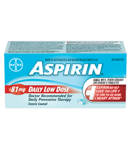 Aspirin: 81mg Enteric Coated Daily Low Dose 180 tablets